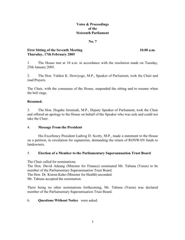 1 Votes & Proceedings of the Sixteenth Parliament No. 7 First Sitting