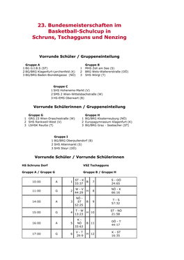 23. Bundesmeisterschaften Im Basketball-Schulcup in Schruns, Tschagguns Und Nenzing