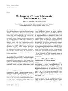 The Correction of Aphakia Using Anterior Chamber Intraocular Lens MARILITA M