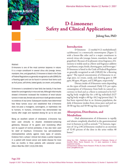 D-Limonene: Safety and Clinical Applications Jidong Sun, Phd