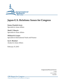 Japan-U.S. Relations: Issues for Congress