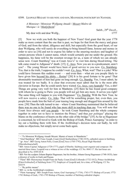 A Monsieur / Monsieur Wolfgang Amadé / Mozart Maître De Musique / À / Man[N]Heim1 Salzb., 29Th Deceb., My Dear Wife and Dear Wolfg., 1777
