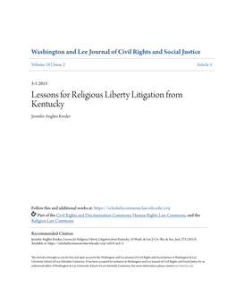 Lessons for Religious Liberty Litigation from Kentucky Jennifer Anglim Kreder