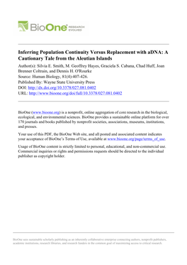 Inferring Population Continuity Versus Replacement with Adna: a Cautionary Tale from the Aleutian Islands Author(S): Silvia E