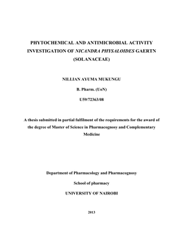 Phytochemical and Antimicrobial Activity Investigation of Nicandra Physaloides Gaertn (Solanaceae)