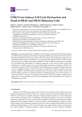 CDK11 Loss Induces Cell Cycle Dysfunction and Death of BRAF and NRAS Melanoma Cells