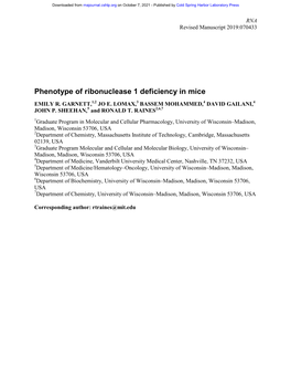 Phenotype of Ribonuclease 1 Deficiency in Mice EMILY R