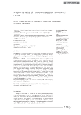 Prognostic Value of TIMM50 Expression in Colorectal Cancer