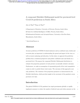 A Compound Dirichlet-Multinomial Model for Provincial Level Covid-19 Predictions in South Africa