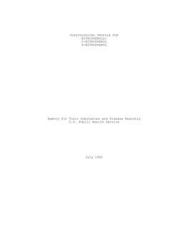 Toxicological Profile for Nitrophenols: 2-Nitrophenol 4-Nitrophenol