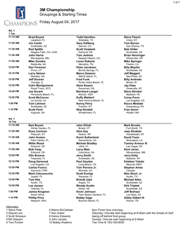 3M Championship Groupings & Starting Times Friday August 04, 2017