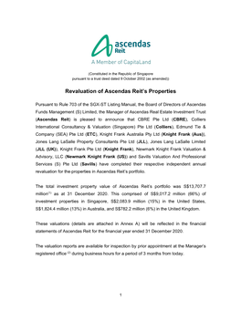 Revaluation of Ascendas Reit's Properties