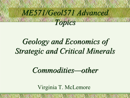 ME551/GEO551 Geology of Industrial Minerals Spring 2003