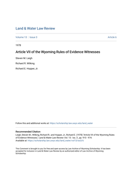 Article VII of the Wyoming Rules of Evidence Witnesses