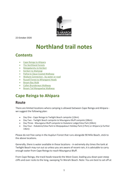 Northland Trail Notes Contents