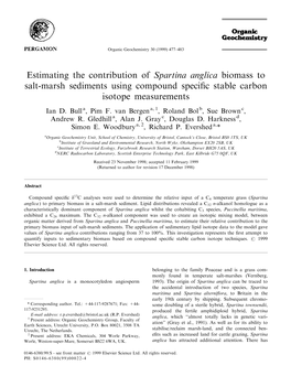 Estimating the Contribution of Spartina Anglica Biomass to Salt-Marsh Sediments Using Compound Speci®C Stable Carbon Isotope Measurements