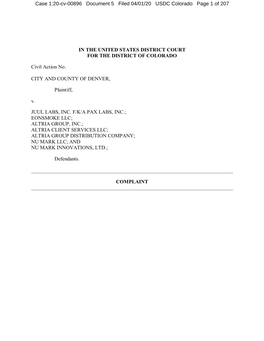 Case 1:20-Cv-00896 Document 5 Filed 04/01/20 USDC Colorado Page 1 of 207