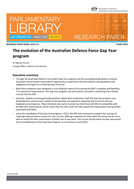 The Evolution of the Australian Defence Force Gap Year Program