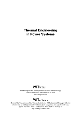 Thermal Engineering in Power Systems