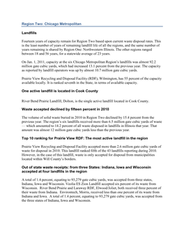 Region Two: Chicago Metropolitan Landfills Fourteen Years of Capacity