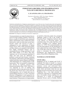 Indigenous Orchids and Zingiberaceous Taxa of Garo Hills, Meghalaya