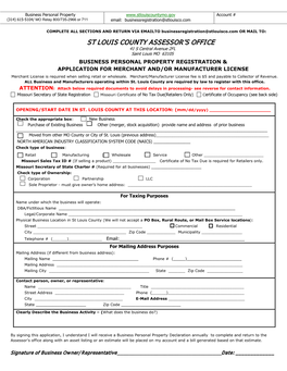 Business Personal Property Registration / Merchant Or Manufacturer License