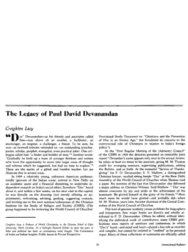 The Legacy of Paul David Devanandan