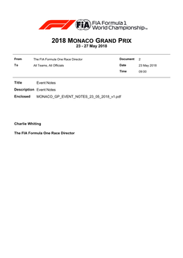 2018 MONACO GRAND PRIX 23 - 27 May 2018