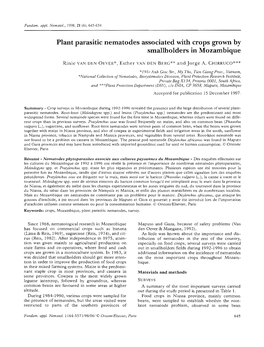 Plant Parasitic Nematodes Associated with Crops Grown by Smallholders in Mozambique