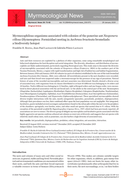 Myrmecophilous Organisms Associated with Colonies of the Ponerine Ant Neoponera Villosa