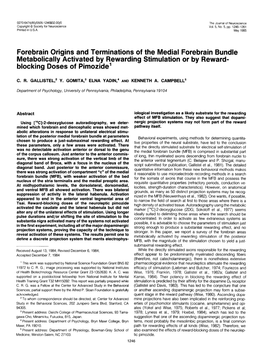 Forebrain Origins and Terminations of the Medial Forebrain Bundle Metabolically Activated by Rewarding Stimulation Or by Reward- Blocking Doses of Pimozide’