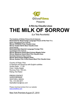 THE MILK of SORROW (La Teta Asustada)