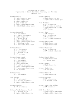 Confederate Artillery Department of South Carolina, Georgia, and Florida January 1865