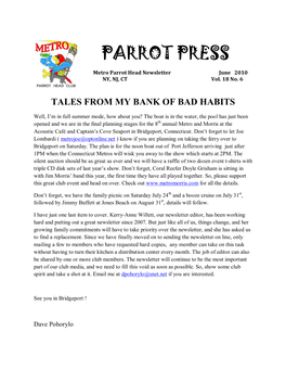 PARROT PRESS Metro Parrot Head Newsletter June 2010 NY, NJ, CT Vol