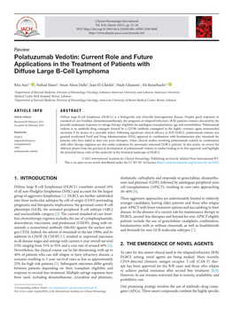 Polatuzumab Vedotin: Current Role and Future Applications in the Treatment of Patients with Diffuse Large B-Cell Lymphoma