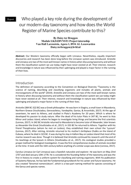 Who Played a Key Role During the Development of Our Modern-Day Taxonomy and How Does the World Register of Marine Species Contribute to This?