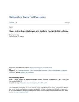 Spies in the Skies: Dirtboxes and Airplane Electronic Surveillance