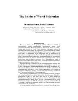 The Politics of World Federation