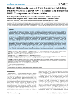 Natural Stilbenoids Isolated from Grapevine Exhibiting Inhibitory Effects Against HIV-1 Integrase and Eukaryote MOS1 Transposase in Vitro Activities