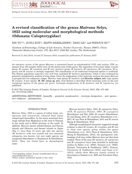 A Revised Classification of the Genus Matrona Selys, 1853 Using