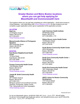 Greater Boston and Metro Boston Locations Where You Can Get Help Applying for Masshealth and Commonwealth Care