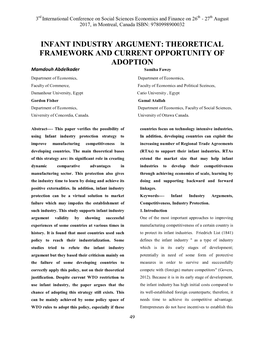 Infant Industry Argument: Theoretical Framework And