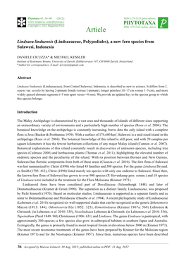 Lindsaea Linduensis (Lindsaeaceae, Polypodiales), a New Fern Species from Sulawesi, Indonesia