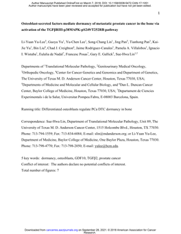 Osteoblast-Secreted Factors Mediate Dormancy of Metastatic Prostate Cancer in the Bone Via Activation of the Tgfβriii-P38mapk-Ps249/T252RB Pathway