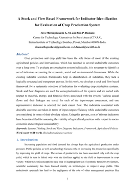 A Stock and Flow Based Framework for Indicator Identification for Evaluation of Crop Production System