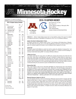 2018-19 GOPHER HOCKEY 2018-19 Gopher Hockey Schedule Date: Saturday, Oct