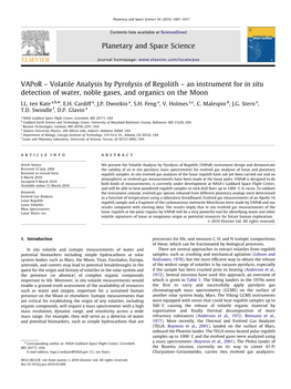 Volatile Analysis by Pyrolysis of Regolith – an Instrument for in Situ Detection of Water, Noble Gases, and Organics on the Moon