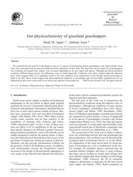 Gut Physicochemistry of Grassland Grasshoppers Heidi M