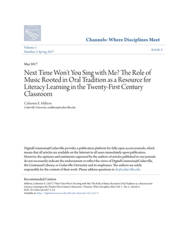 Oral Tradition As a Resource for Literacy Learning in the Twenty-First Century Classroom Catherine E