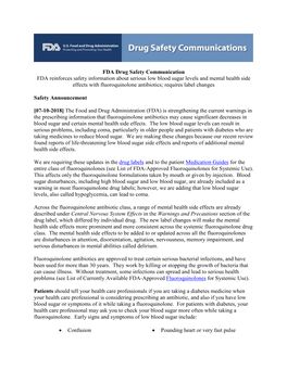 FDA Drug Safety Communication: Fluoroquinolone